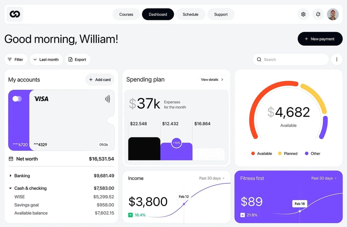 Finance app, interface example